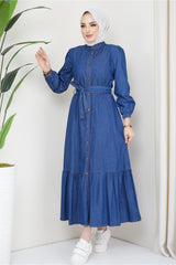 Denim Dress With Frill Frills Dark Blue 2093