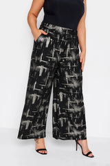 Plus Size Elastic Waist Abstract Pattern Wide Leg Pants 302576 Byk-23y-302576