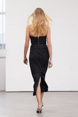 Limited Edition Black Striped Long Belted Skirt Tprss24et00009