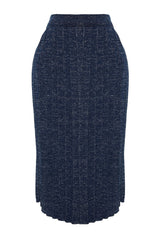 Navy Blue Glitter Yarn Pleated Knitwear Skirt Twoaw24et00000