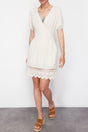 Ecru Linen Look Regular Woven Dress Tedss24el00047