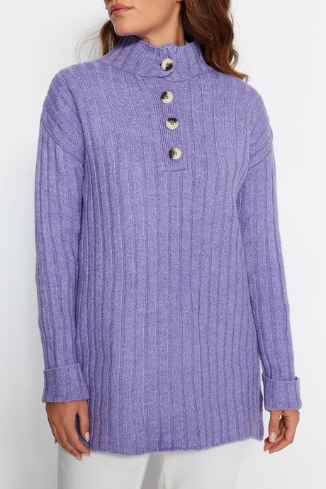 Ecru Collar Buttoned Ribbed Knitwear Sweater Tctaw23ak00035