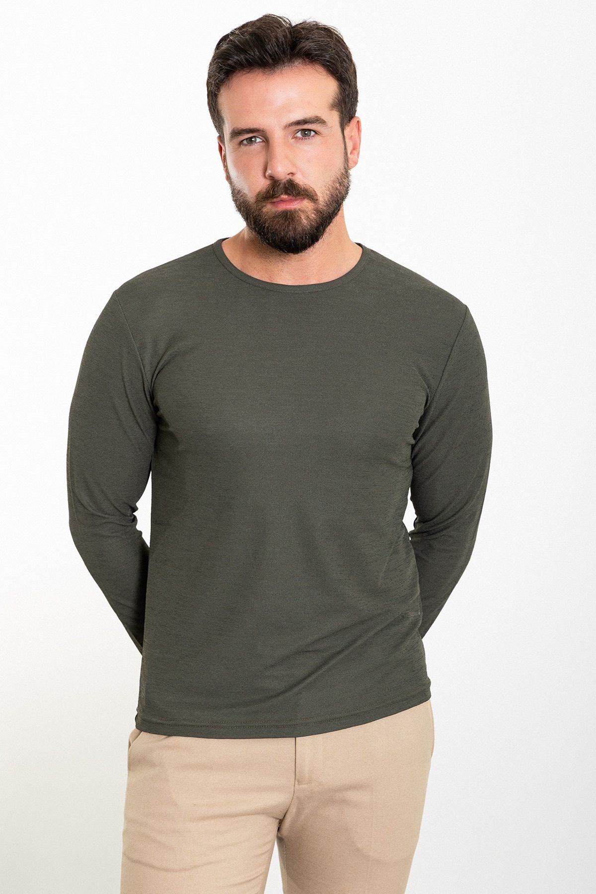 Plain Black Slim Fit Crew Neck Long Sleeve Mens T-shirt 36801.23k