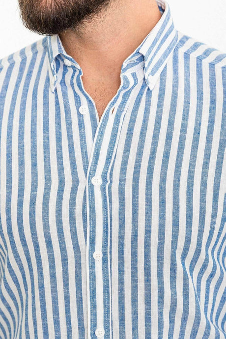 Striped Saks Color Slim Fit Long Sleeve Linen Men's Shirt 37770.23y