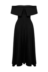 Black Collar Detailed Waistband/skater Woven Elegant Evening Dress Tprss24el00210