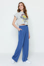 Indigo Wide Leg/wide Leg High Waist Flexible Knit Pants Twoss23pl00129