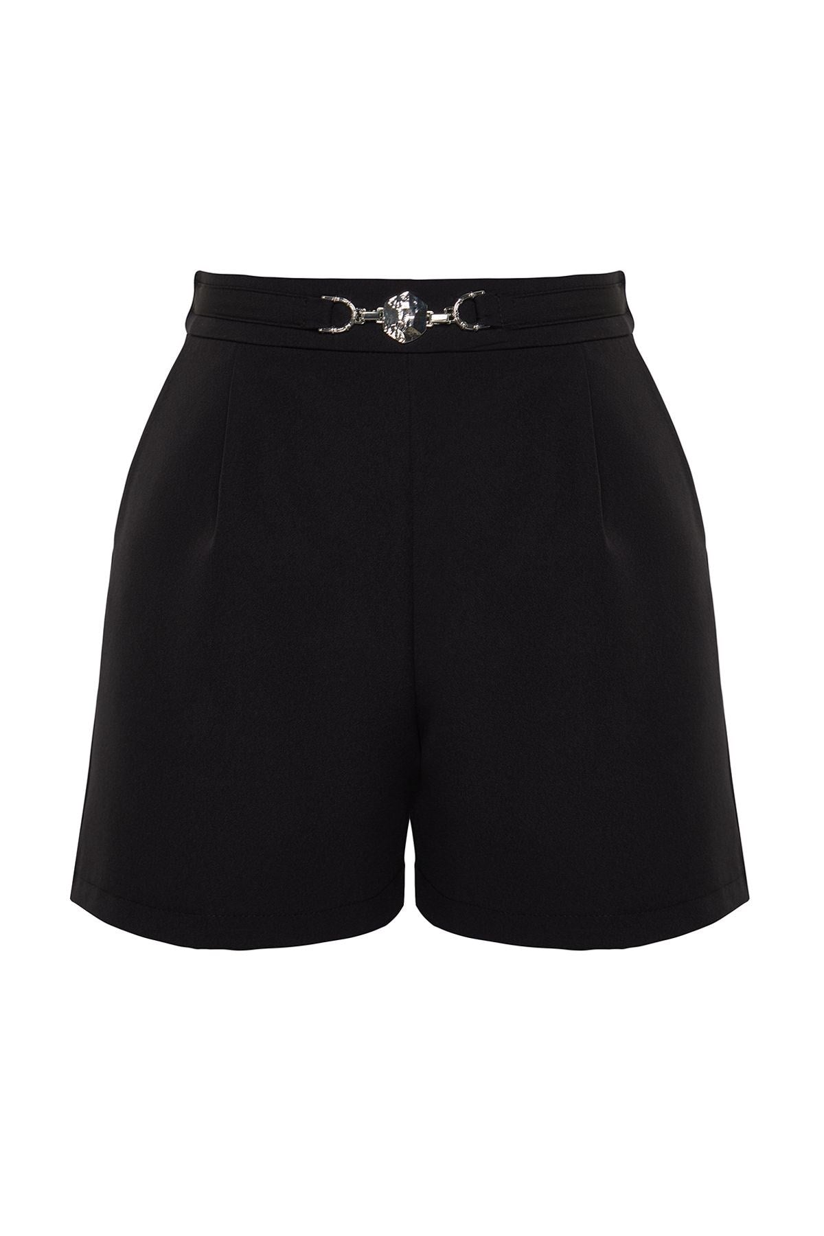 Black Buckle Woven Straight Shorts Twoss24sr00049