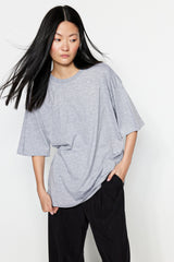 Grey Melange Premium Oversize/wide Pattern Crew Neck Knitted T-shirt Twoss23ts00040