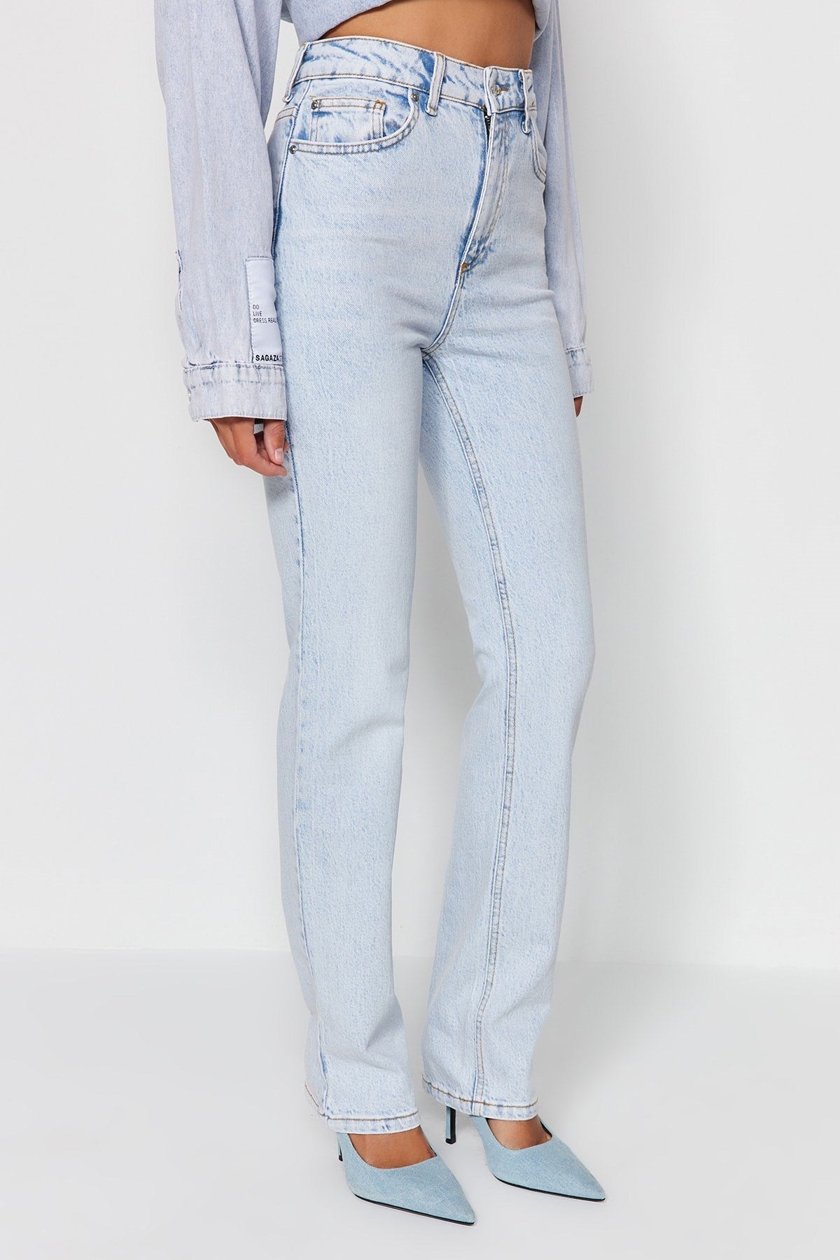 Light Blue High Waist Flare Jeans Twoaw23je00657