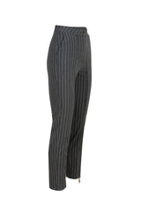 Women's Black And White Zipper Detailed Striped Pants Lg-oz249-pnt