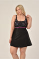 Women's Plus Size Black Mixed Pattern Jumper Interlock Adjustable Strap Stylish Dress Swimsuit 20231