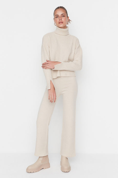 Stone Soft Textured Basic Pants Knitwear Bottom Top Suit Twoaw22au0312