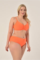 Women's Neon Orange Plus Size Booster Slip Ruffle Stylish Bikini Set 20231989