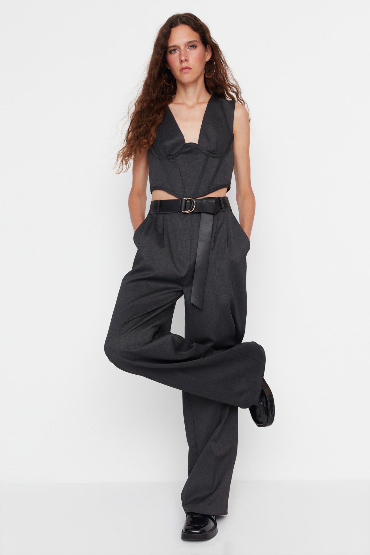 Anthracite Loose Leg Woven Pants Tpraw23pl00016