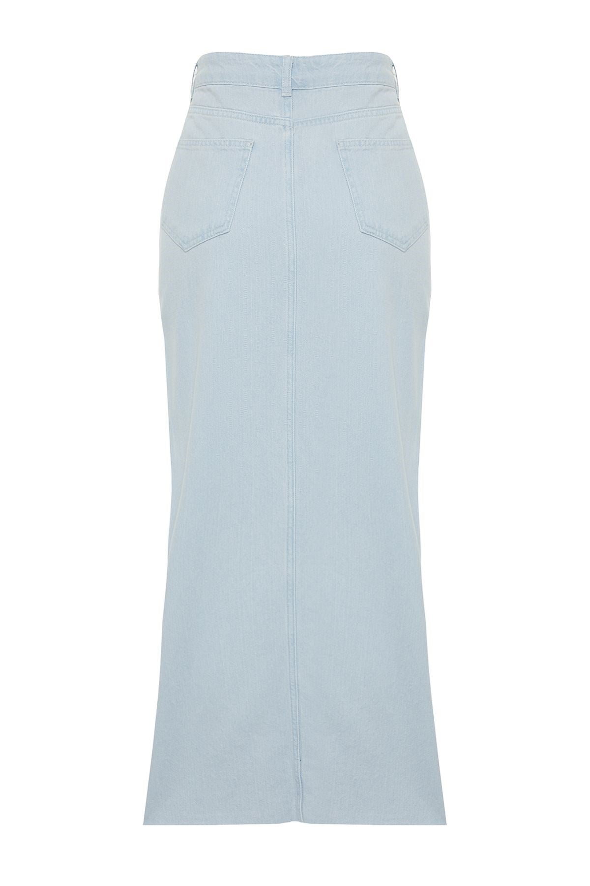 Light Blue Slit High Waist Maxi Denim Skirt Twoss24et00014