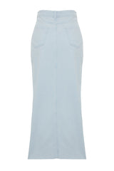 Light Blue Slit High Waist Maxi Denim Skirt Twoss24et00014