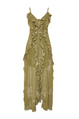 Limited Edition Khaki Floral Pattern Ruffle Chiffon Evening Dress Tprss24ae00050