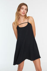 Black Casual Cut Halter Neckline Detailed Mini Woven Dress Twoss22el00594