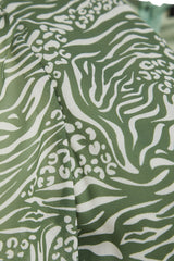 Green Animal Print A-cut Ruffle Midi Lined Chiffon Woven Dress Twoss23el00995