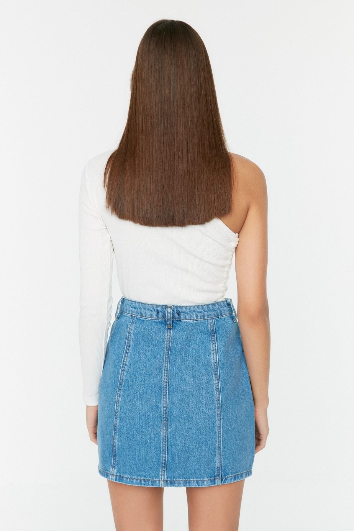 Blue Stitching Detailed Denim Skirt Twoss22et00050