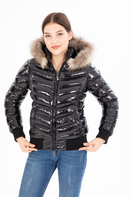 Women's Short Removable Fur Hooded Padded Water Repellent Inflatable Coat 8637 Gfx8637