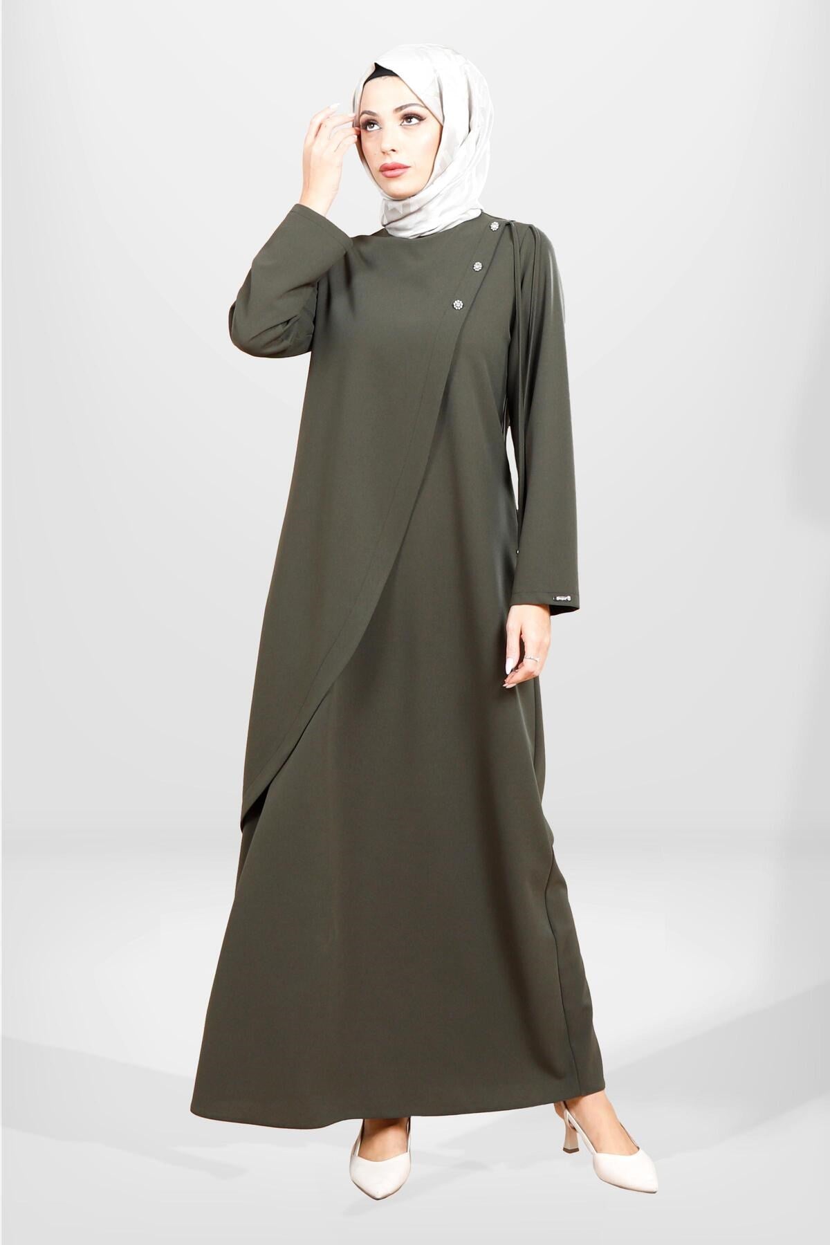 5557 Shoulder Detail Lace-up Burkini Coffee Dress T24elbk5557