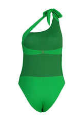 Green One Shoulder Back Halter High Leg Swimsuit Tbess23ma00081