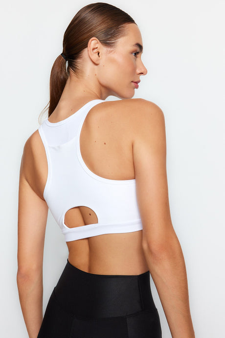 White Mid Support/shaping Back Pocket Detailed Sports Bra Thmaw24ss00003