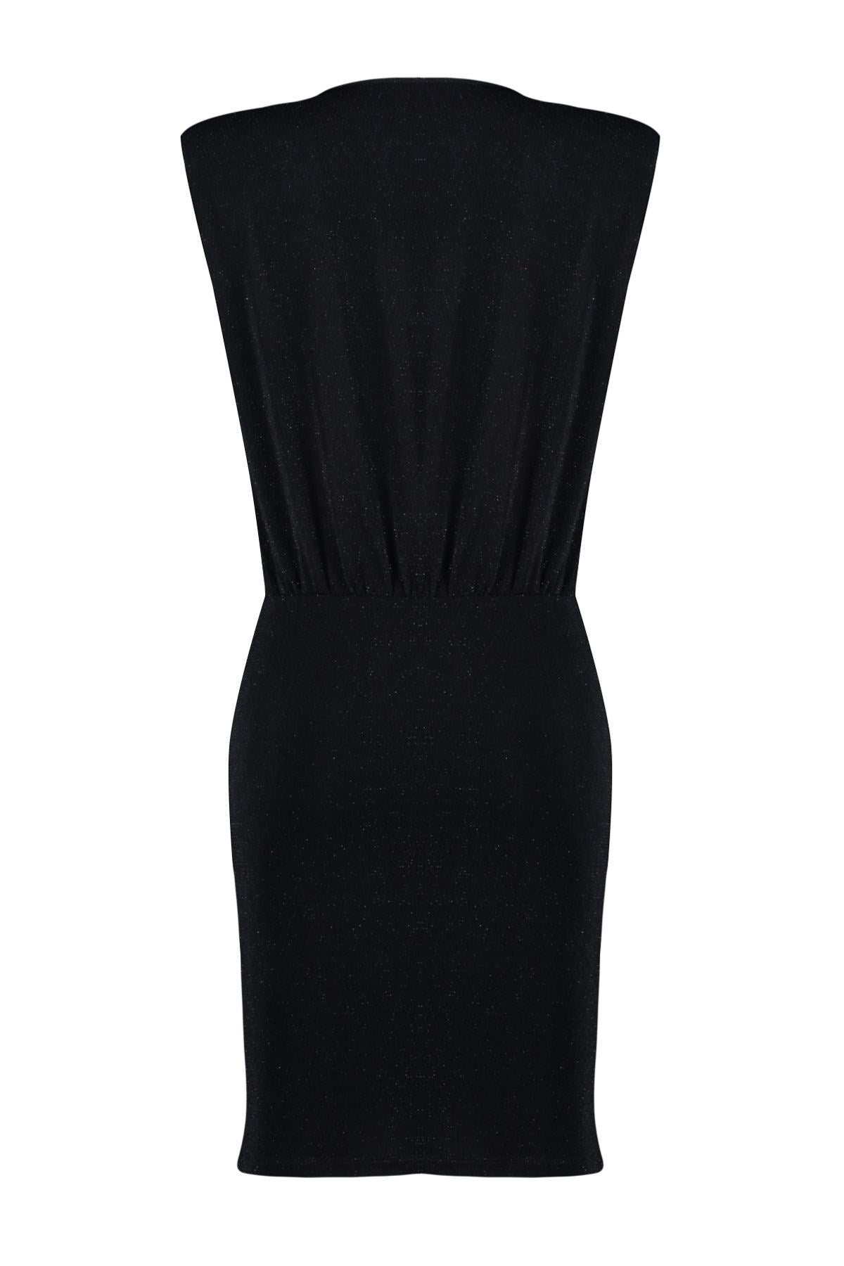 Black Silvery V Neck Knitted Dress Tprss24el00191