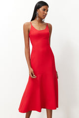 Red Body-fitting Strappy Woven Dress Tprss24el00157