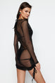 Black Body Fit Mini Knitted Ruffle Mesh Beach Dress Tbess22el0026