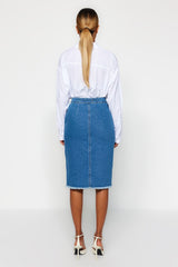 Blue Button Detailed Slit Midi Denim Skirt Twoss20et0494