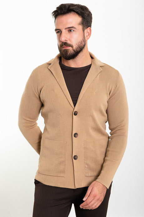 Flat Camel Slim Fit Bag Pocket Wool Men's Knitwear Jacket 11237.23k