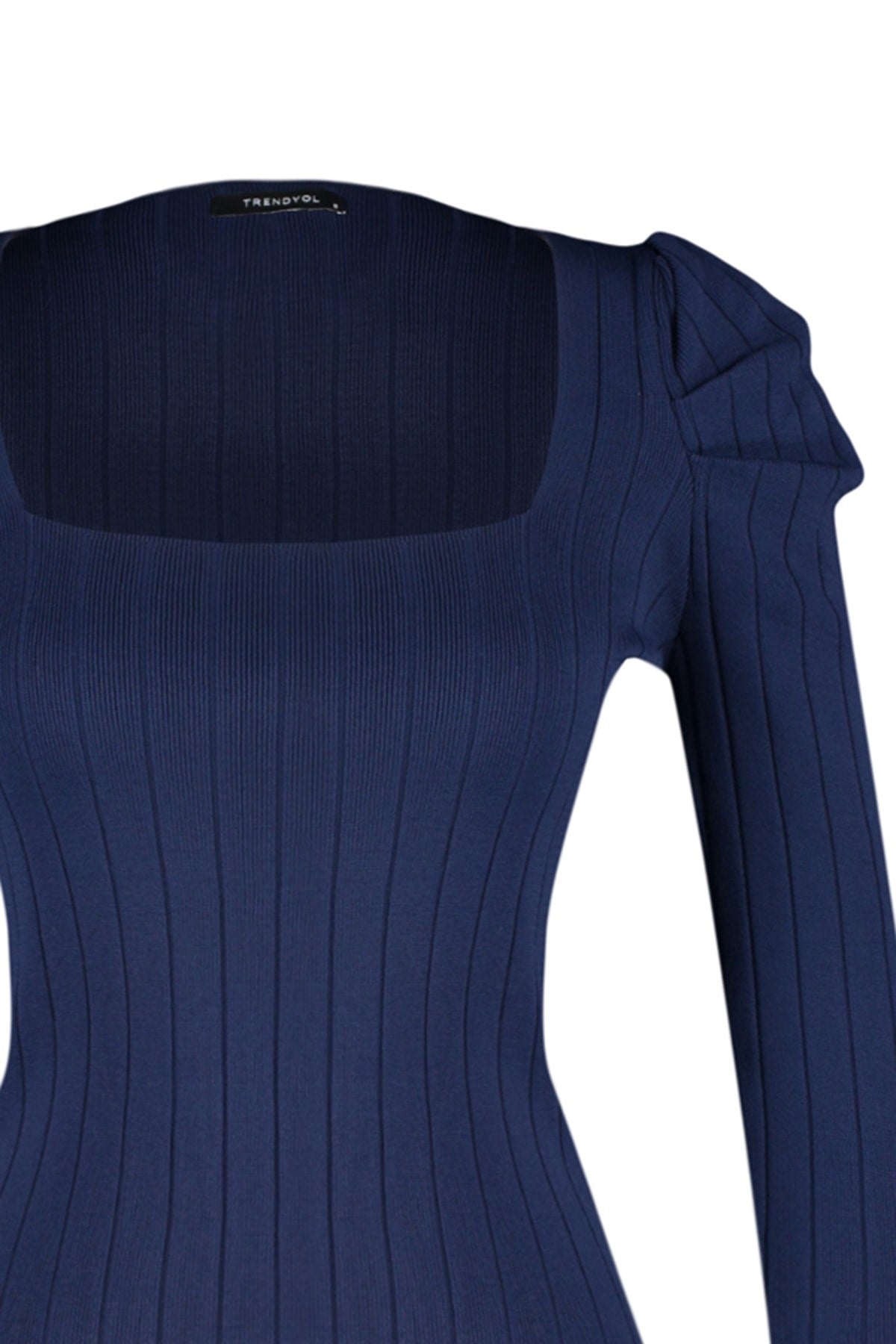 Navy Blue Ruffle Square Collar Knitwear Sweater Twoaw21kz0649