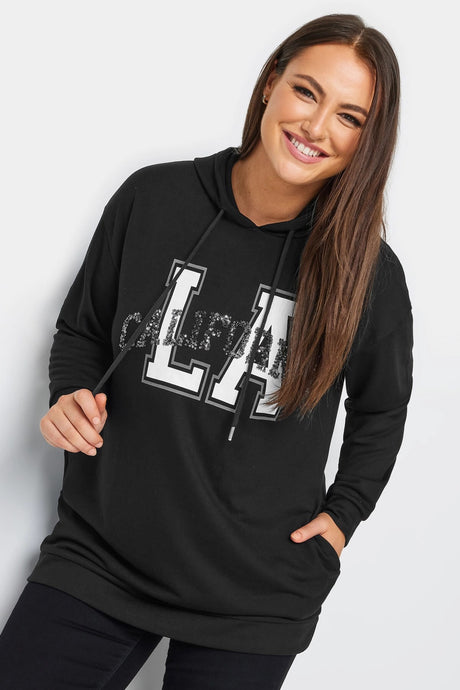 Plus Size Hoodie Sweatshirt With Sequin And Lettering Detail Long Sleeve Pocket 302566 Byk-23y-30256