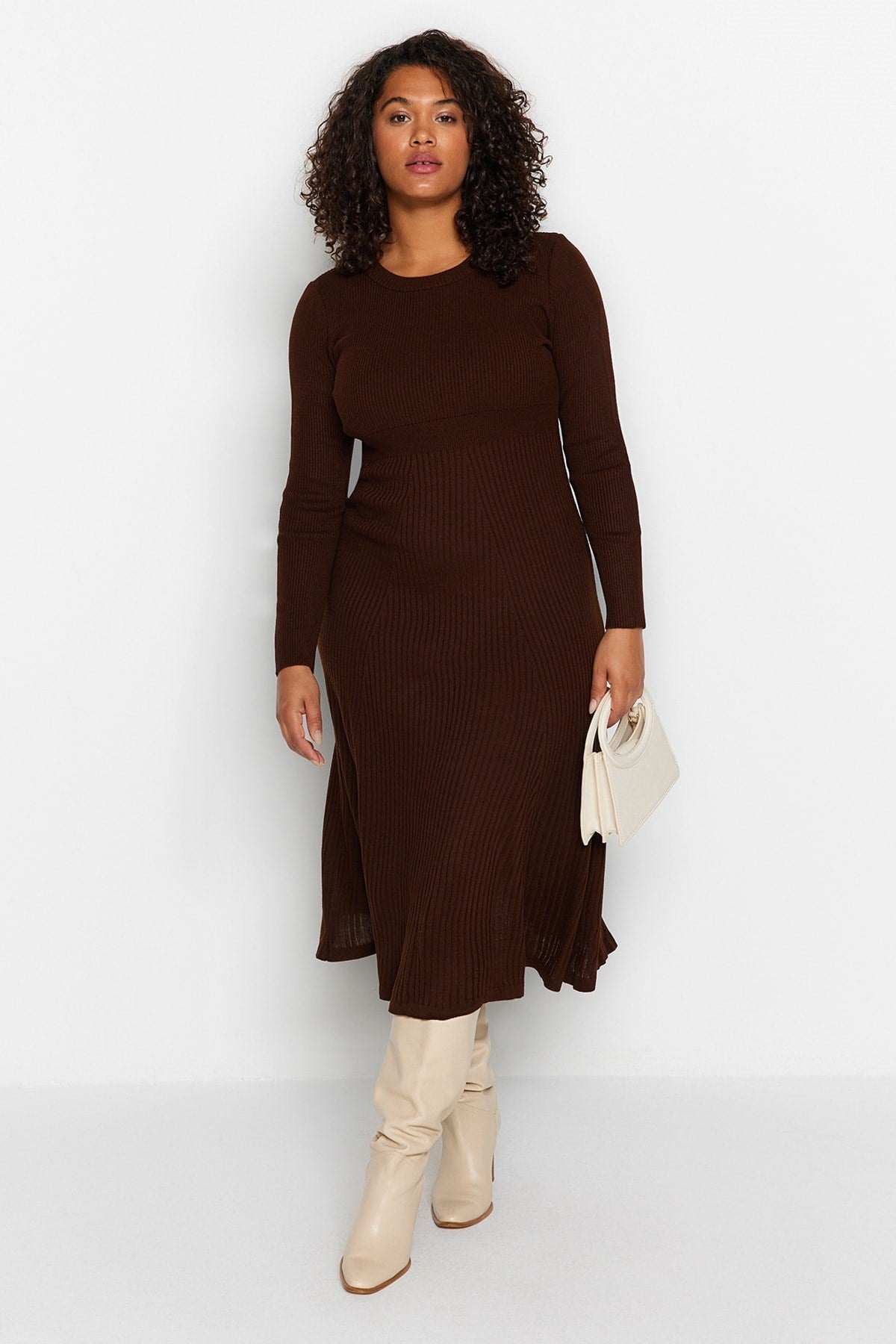 Brown Crew Neck Knitwear Dress Tbbaw24ah00021