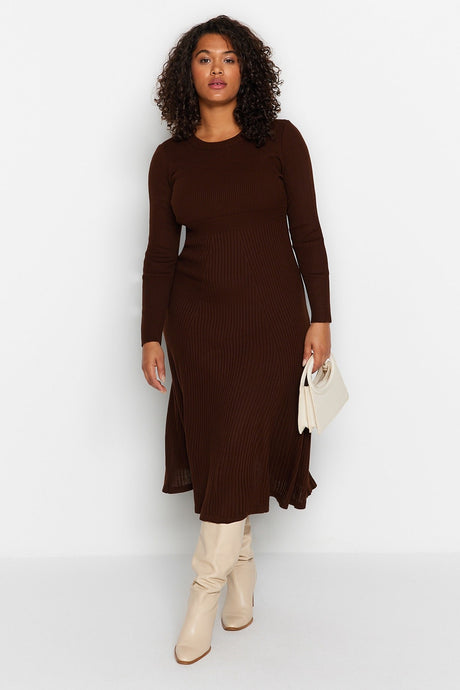 Brown Crew Neck Knitwear Dress Tbbaw24ah00021