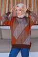 Black Color Striped Balloon Sleeve Knitwear Tunic Imj002308