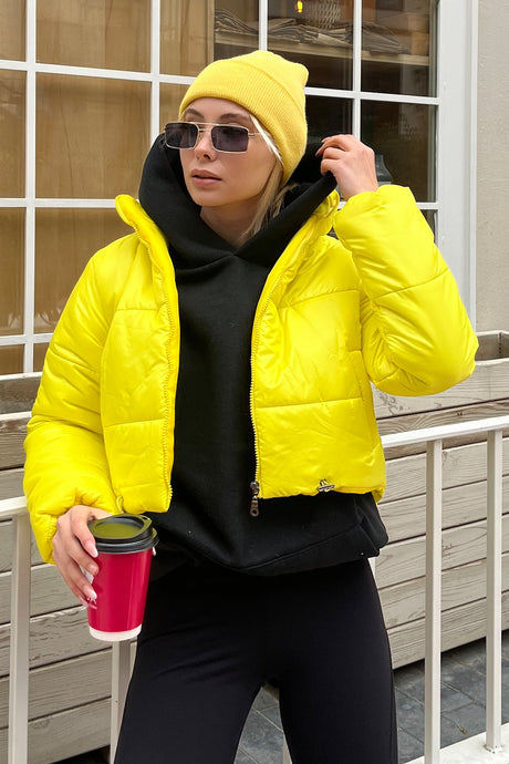 Women's Taba Stand Collar Double Pockets Elastic Waist Inflatable Puffer Coat Alc-x7684