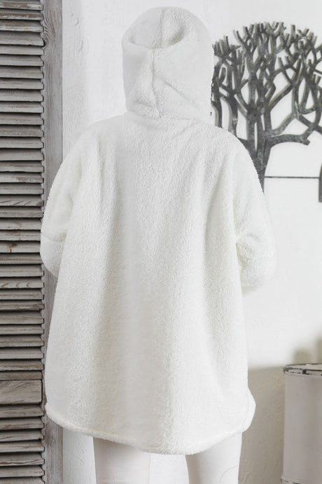 Cream Long Sleeve Zipper Double Pocket Hooded Teddy Woven Oversize Plush Jacket M10210100ce98322