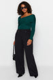 Emerald Green Asymmetric Collar Knitwear Sweater Tbbaw24an00018