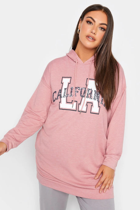 Plus Size Hoodie Sweatshirt With Sequin And Lettering Detail Long Sleeve Pocket 302566 Byk-23y-30256