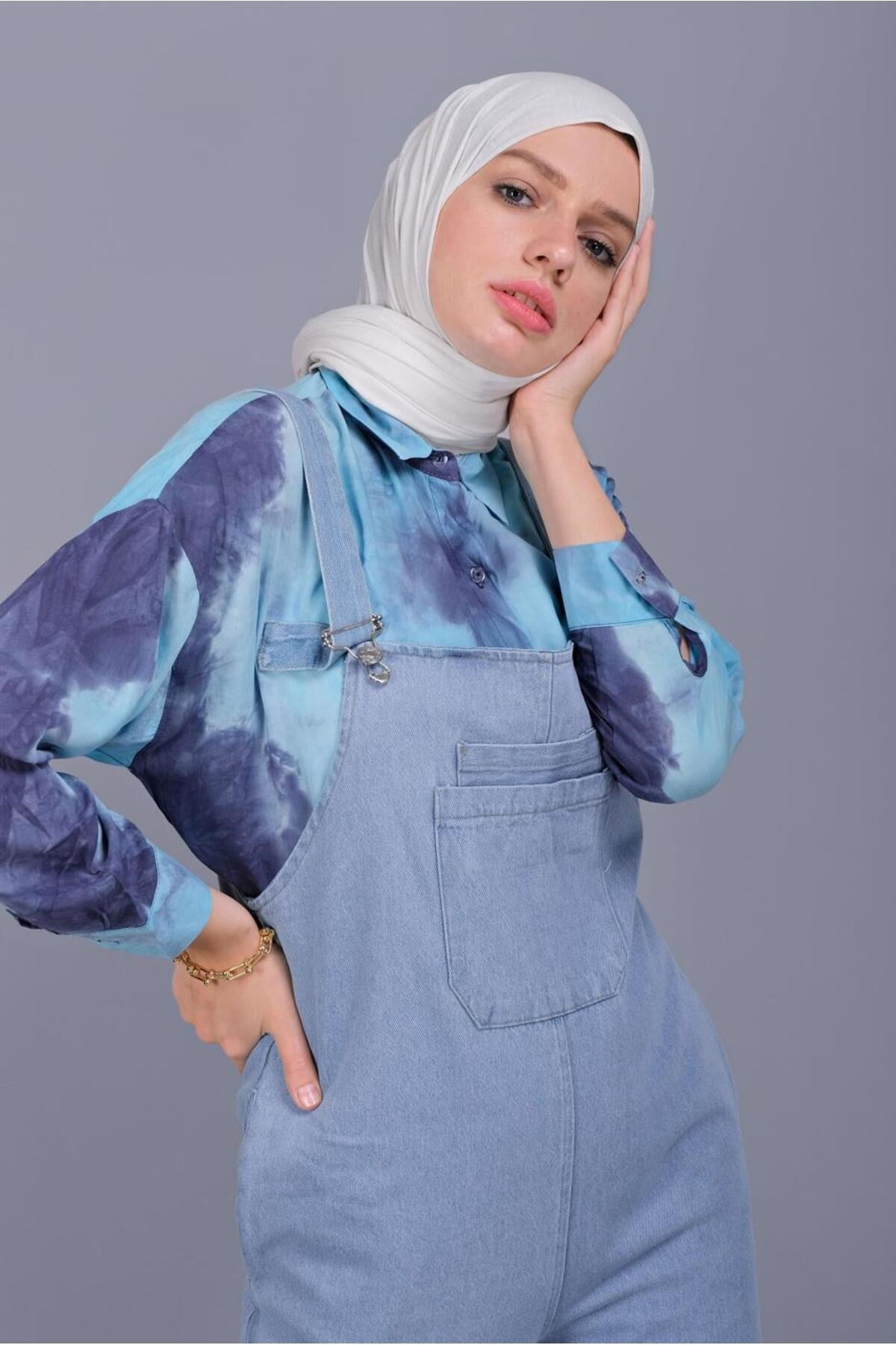 Women Blue Pocket Denim Jumpsuit 432 21yetktr0432