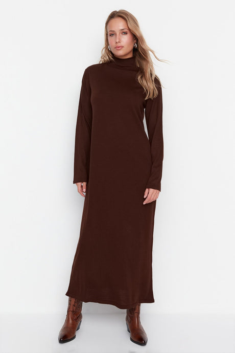 Brown Turtleneck Knit Dress Tctaw23eb00001