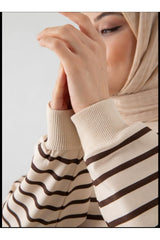 Two Strand Hijab Tunic Striped Sweatshirt Autumn546