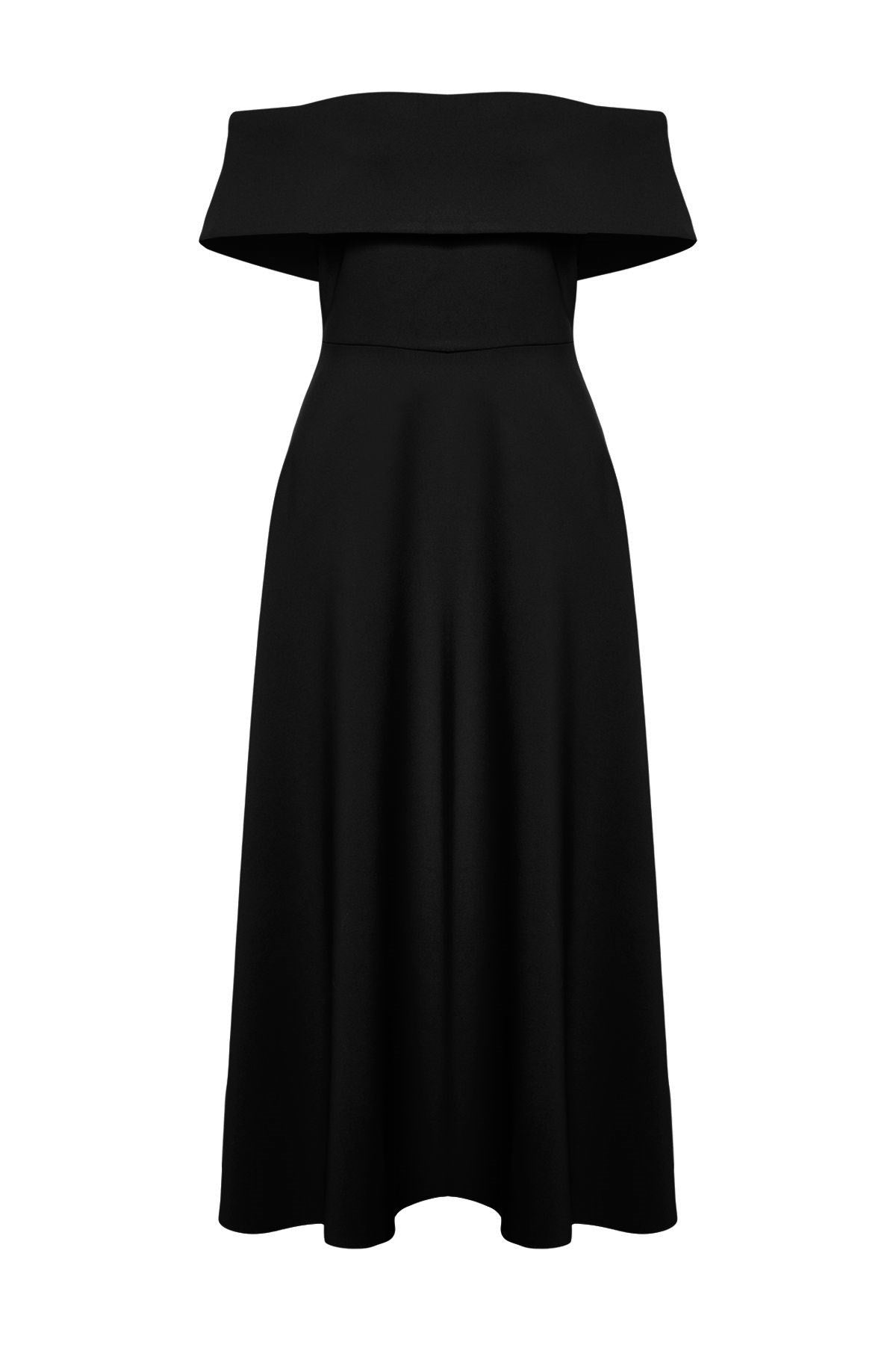 Black Collar Detailed Waistband/skater Woven Elegant Evening Dress Tprss24el00210