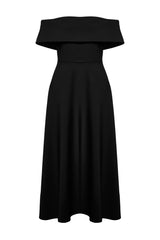 Black Collar Detailed Waistband/skater Woven Elegant Evening Dress Tprss24el00210