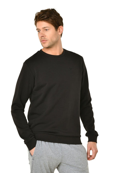 Men's Black Crew Neck Solid Color Casual And Sports Sweatshirt 8418 Tb21ml11w8418-1