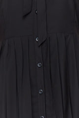 Black Skirt Pleated Collar Scarf Detailed Midi Woven Dress Twoss24el00516