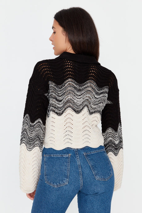 Black Crop Knit Sweater Twoaw23kz01331